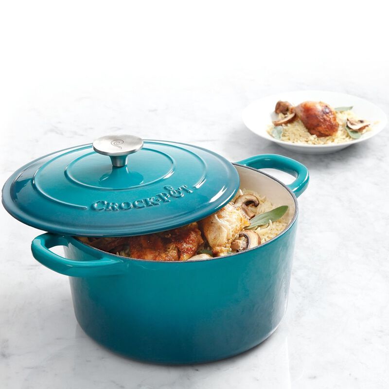 Crock Pot Artisan 5 Quart Round Enameled Cast Iron Dutch Oven in Teal Ombre