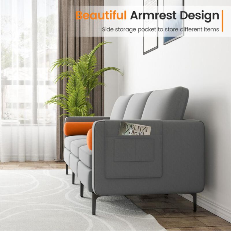 Hivvago Modular 3-Seat Sofa Couch with Socket USB Ports and Side Storage Pocket. image number 4