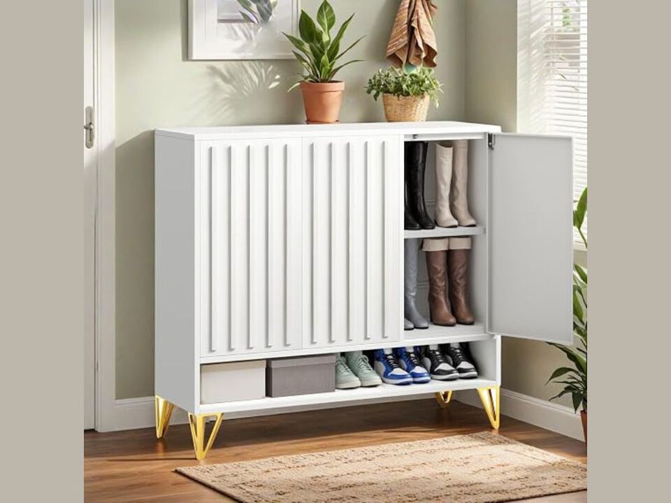 Entryway Shoe Storage Cabinet 5 Tier Adjustable Shelves White