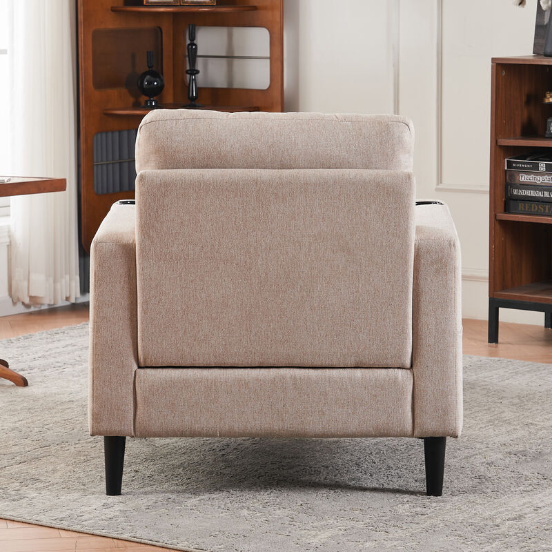 Upholstered Armchair with Storage Ottoman and Cup Holders for Cozy Seating