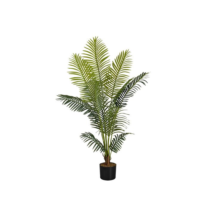 Monarch Specialties I 9536 - Artificial Plant, 57" Tall, Palm Tree, Indoor, Faux, Fake, Floor, Greenery, Potted, Real Touch, Decorative, Green Leaves, Black Pot