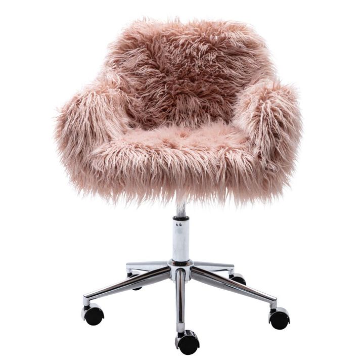 Modern Home Office Chair, Fluffy Vanity Chair for Girls &ndash; Comfortable & Stylish Makeup Chair