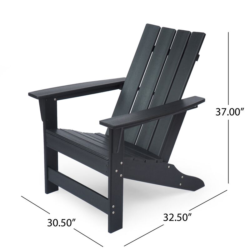 Elisa Outdoor Adirondack Chair, Waterfall Front, Slatted, Black Finish - Benzara