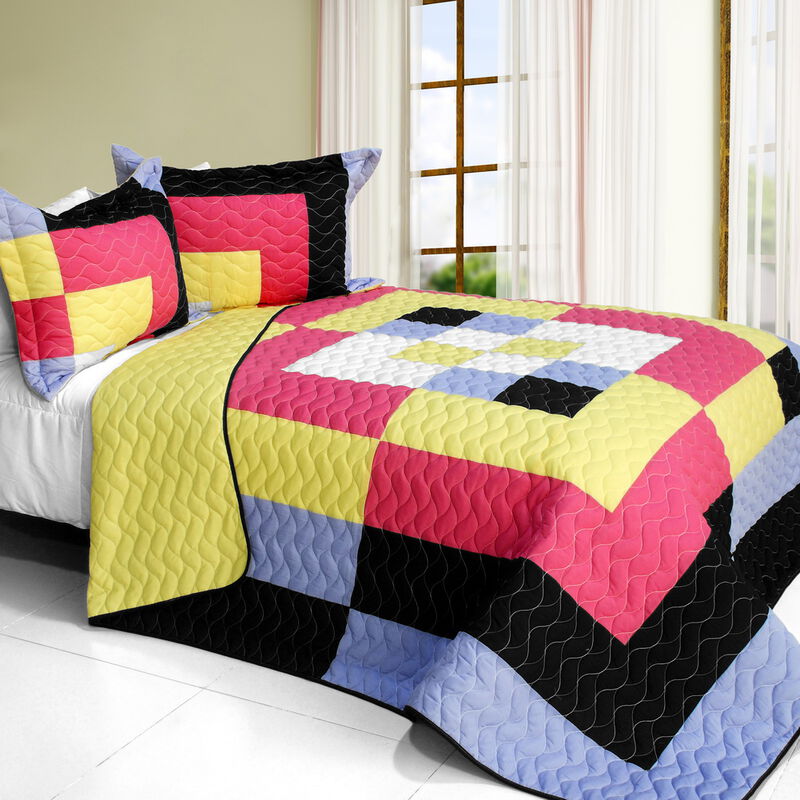 3PC Vermicelli-Quilted Patchwork Quilt Set Lightweight All-Season Bedding image number 0