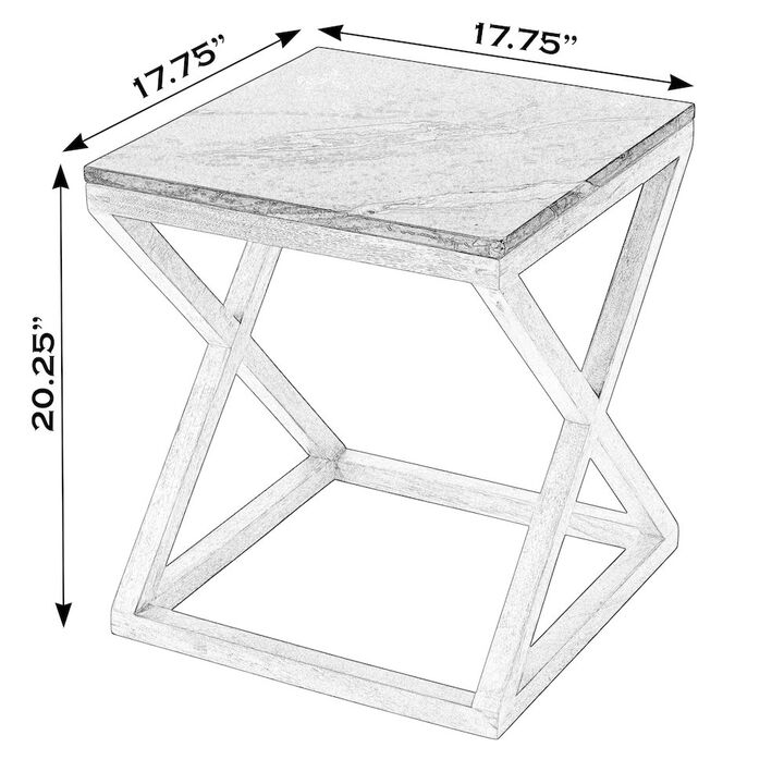 Butler Specialty Braylon 17.75 in. W Square Marble & Wood X Base End Table, Black