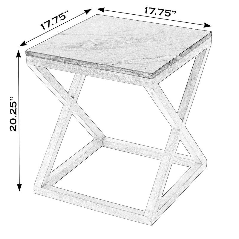 Butler Specialty Braylon 17.75 in. W Square Marble & Wood X Base End Table, Black