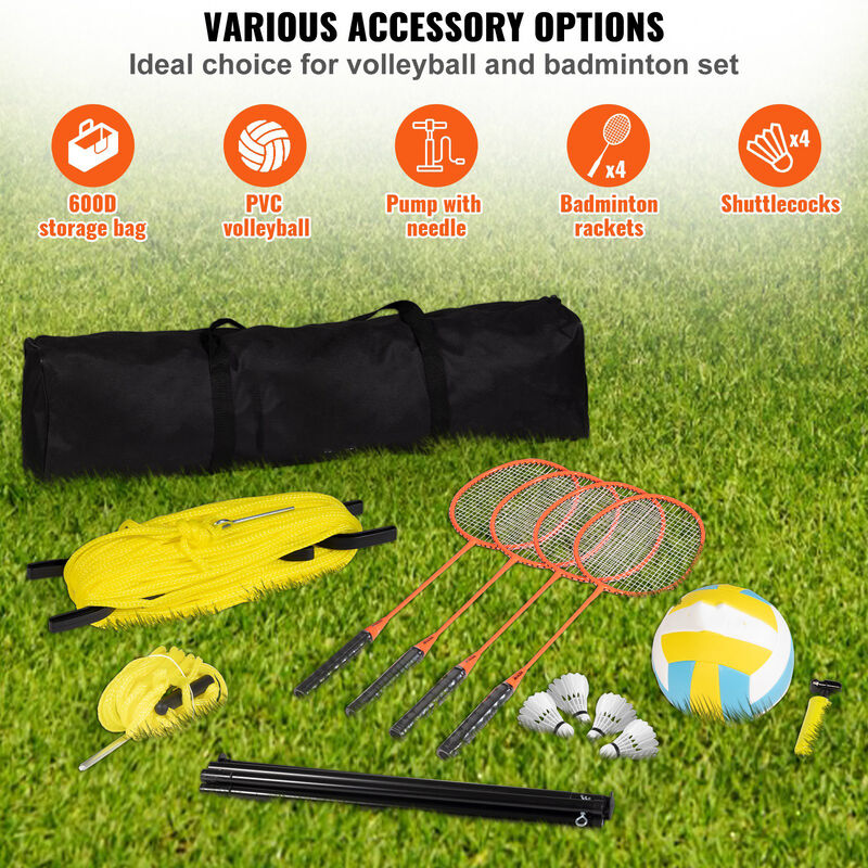 Outdoor Volleyball Badminton Set &ndash; Portable Net with Adjustable Height, Steel Frame, Ball, Pump & Carry Bag, Great for Backyard or Beach