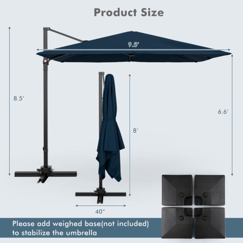 Hivvago 9.5 Feet Square Patio Cantilever Umbrella with 360&deg; Rotation