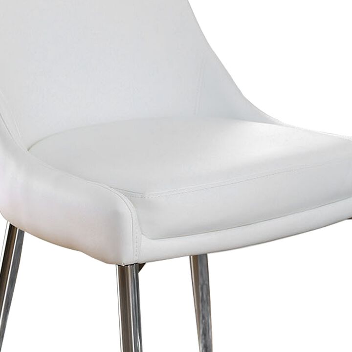 Leatherette Upholstered Metal Side Chair with Tapered Legs, Pack of Two, White and Silver-Benzara