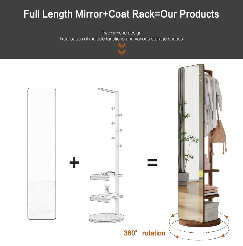 Standing Full-Length Mirror Wooden Frame & Glass for Dressing & Decor