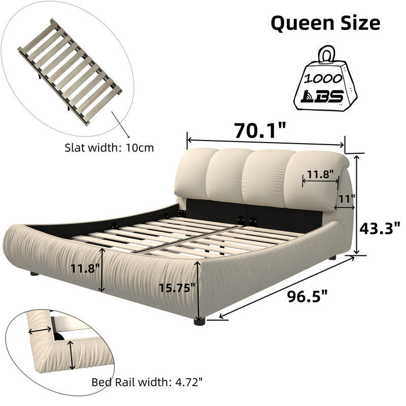 Merax Queen Size Luxury Upholstered Platform Bed with Oversized Padded Backrest and Solid Wood Frame