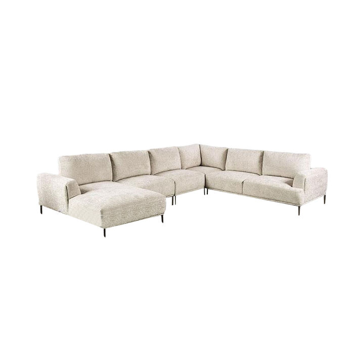 Batty J Sectional Sofa, Light Brown Chenille 147 Inch, Adjustable Back