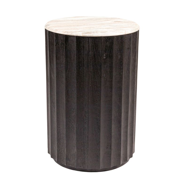Round Mango Wood Fluted Side Table with Marble Top image number 0
