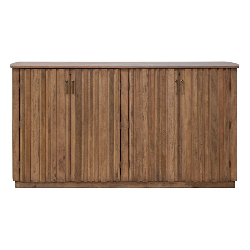 Maze 73 Inch Sideboard Console, 4 Slatted Doors, Mango Wood, Natural Brown - Benzara image number 1