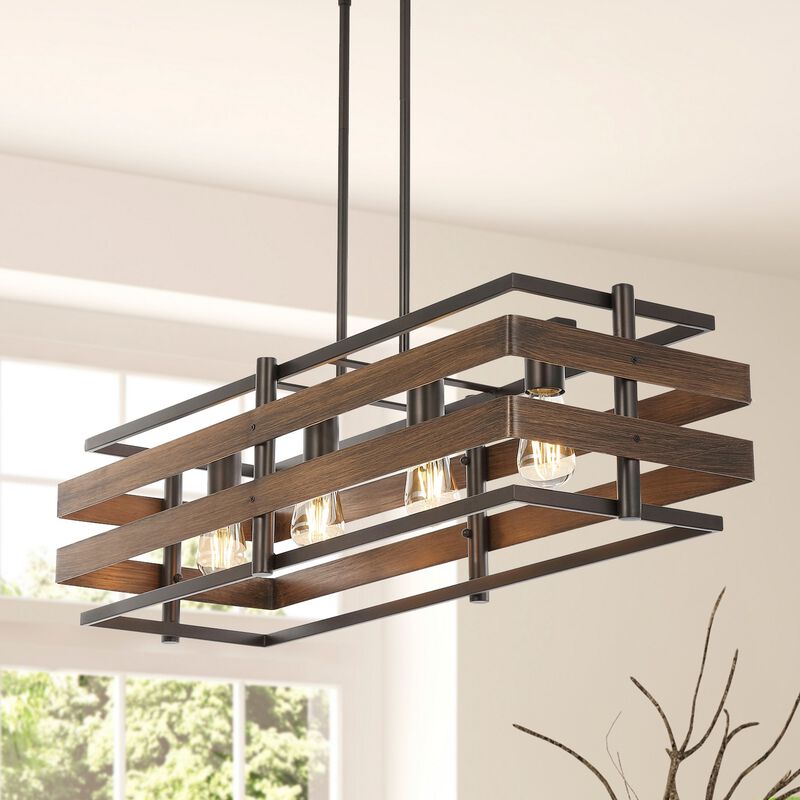 Horizon 4-Light Rustic Farmhouse Iron Linear LED Pendant