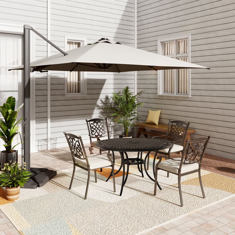 Mondawe 5-Piece Cast Aluminum Diagonal-Mesh Vines Backrest Dining Chairs image number 1