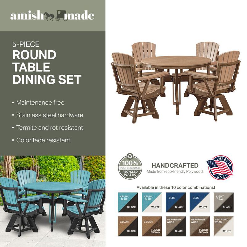 American Furniture Classics Five Piece Round Dining Height Dining Set in Light Grey with a Black Base