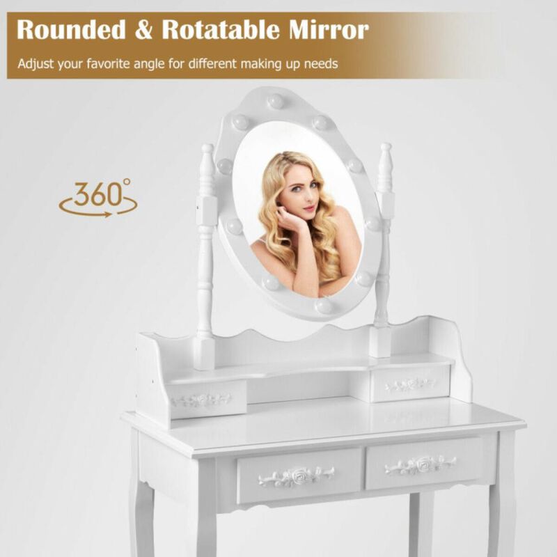 Hivvago Makeup Vanity Dressing Table Set with Dimmable Bulbs Cushioned Stool