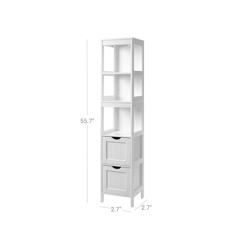 BreeBe White Linen Tower with 2 Drawers for Bathroom