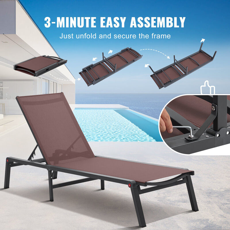 5-Position Chaise Lounge Chair &ndash; Adjustable Outdoor Recliner for Patio, Garden, Pool, or Deck
