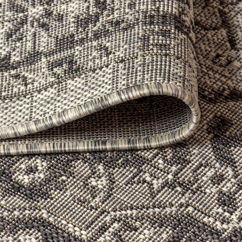 Rozetta Boho Medallion Textured Weave Gray/Black. Indoor/Outdoor Runner Rug