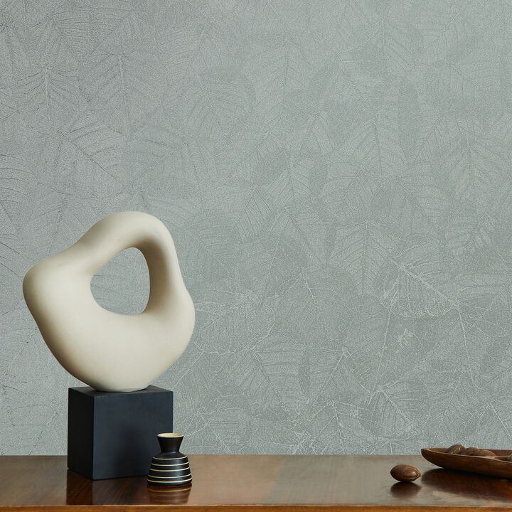 Luminous Leaf Collage on Foil with Ultra Fine Emboss Wallpaper