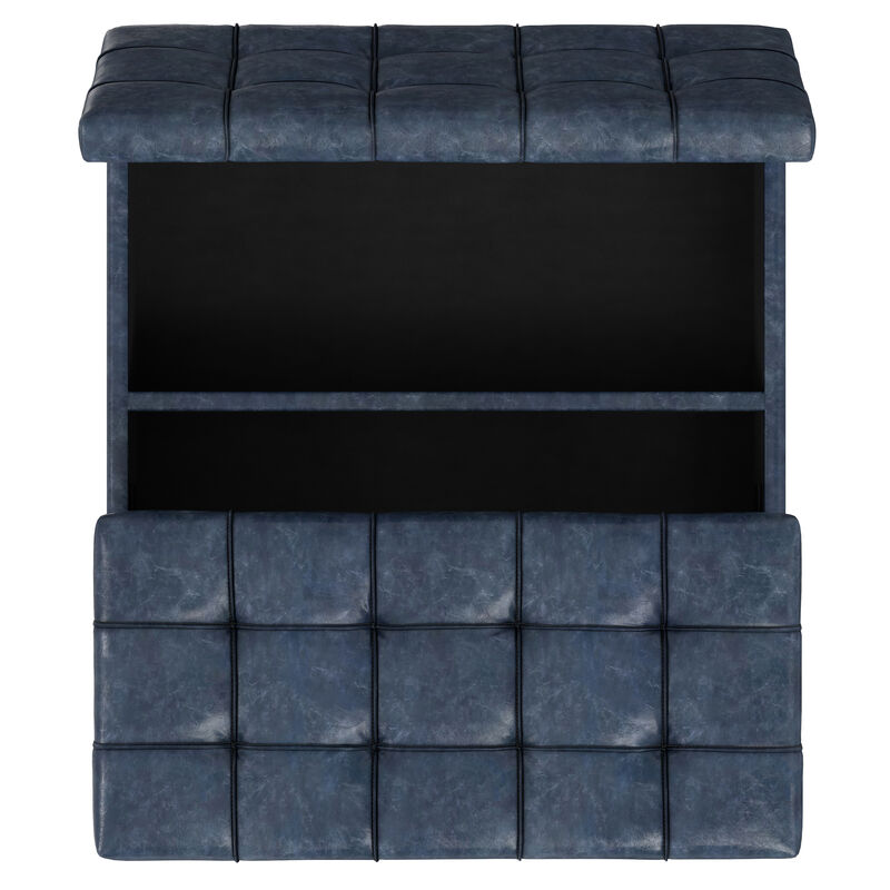 Harrison 40 inch Wide Transitional Square Large Coffee Table Storage Ottoman in Denim Blue Vegan Faux Leather, Assembled