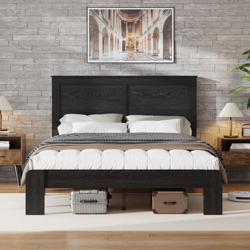 Wood and Metal Industrial Platform Bed with Headboard image number 1