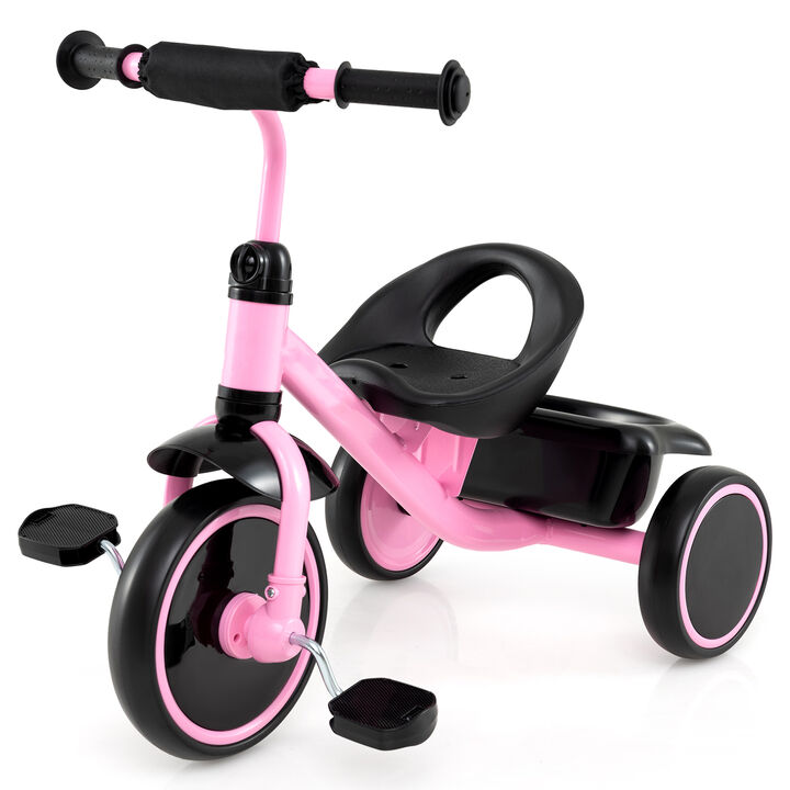 Toddler 3-Wheel Tricycle with Adjustable Seat and Storage Basket for Kids