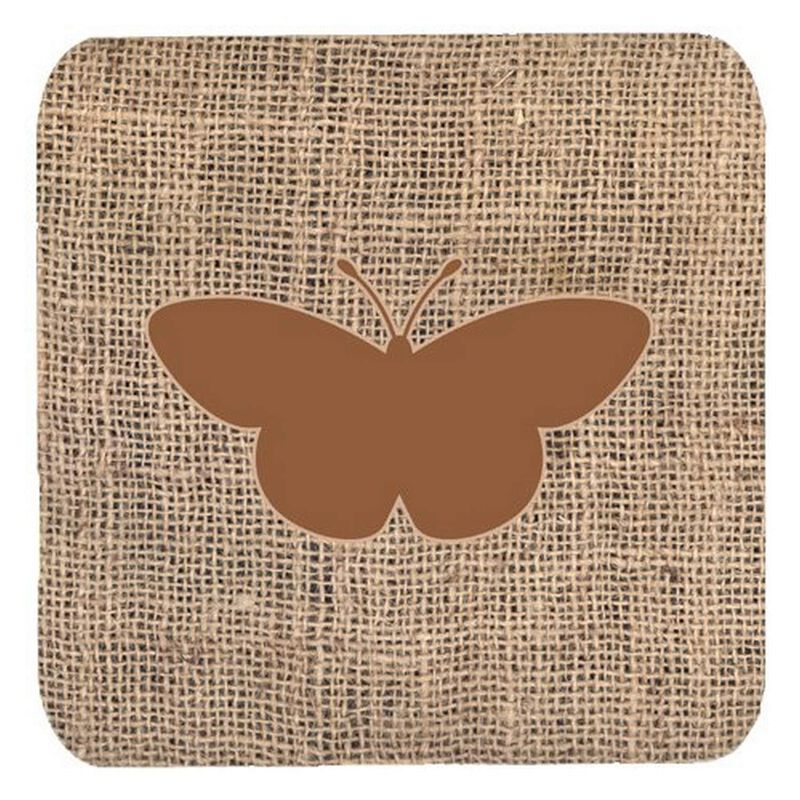 Caroline's Treasures BB1044-BL-BN-FC Butterfly Burlap and Brown Foam Coasters (Set of 4), 3.5 H x 3.5 W, Multicolor