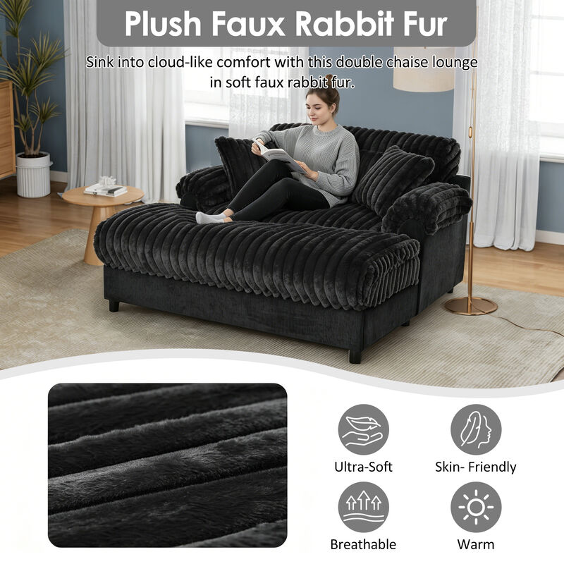 Whisen 62" Accent Chair with 2 Pillows, Faux Fur, Living Room image number 3