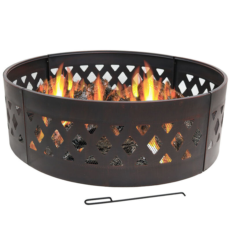 Sunnydaze 36 in Crossweave Steel Wood Burning Fire Pit Ring with Poker image number 1