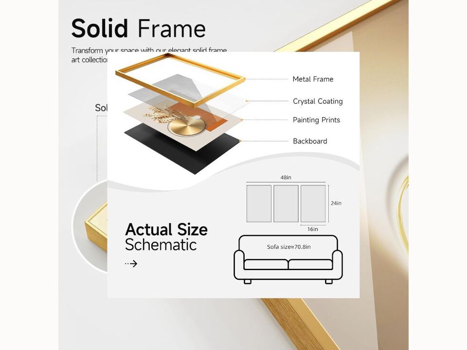Set of 3 Framed Gold Wall Art &ndash; 16x24" Modern Luxury Prints for Living Room, Bedroom & Office
