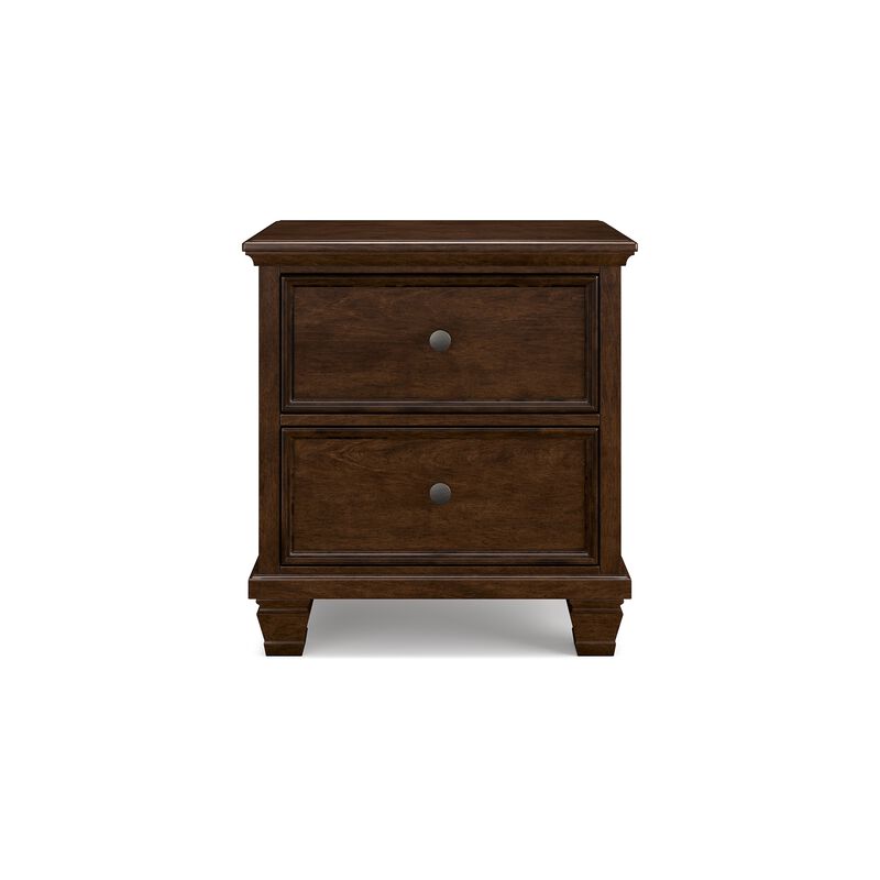 Reno Nightstand, 2 Drawers, Nickel Round Knobs, Rich Brown Solid Wood - Benzara