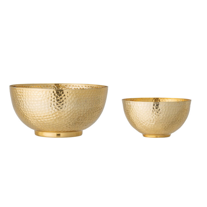 Gold Hammered Metal Bowls, Set of 2