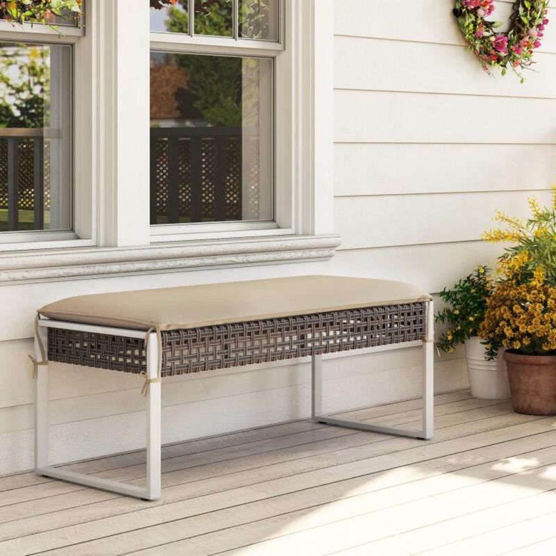 Hivvago Patio Rectangle Ottoman with Metal Legs and Seat Cushion