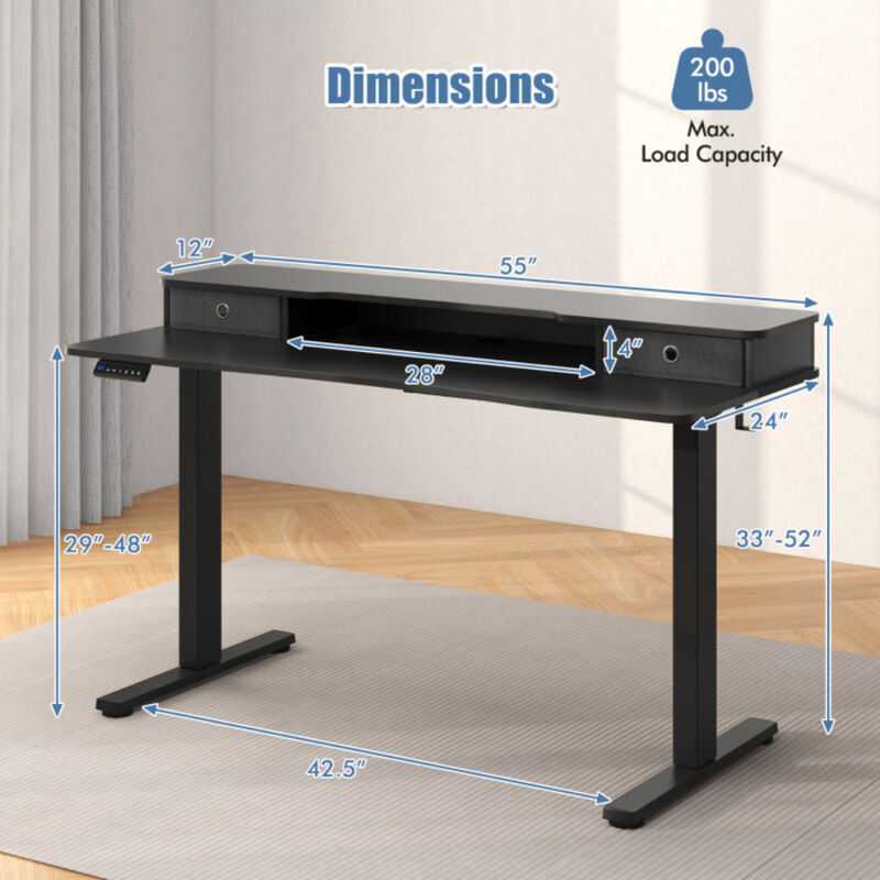 Modern Electric Standing Desk with 2 Storage Drawers &ndash; Adjustable Sit Stand Workstation