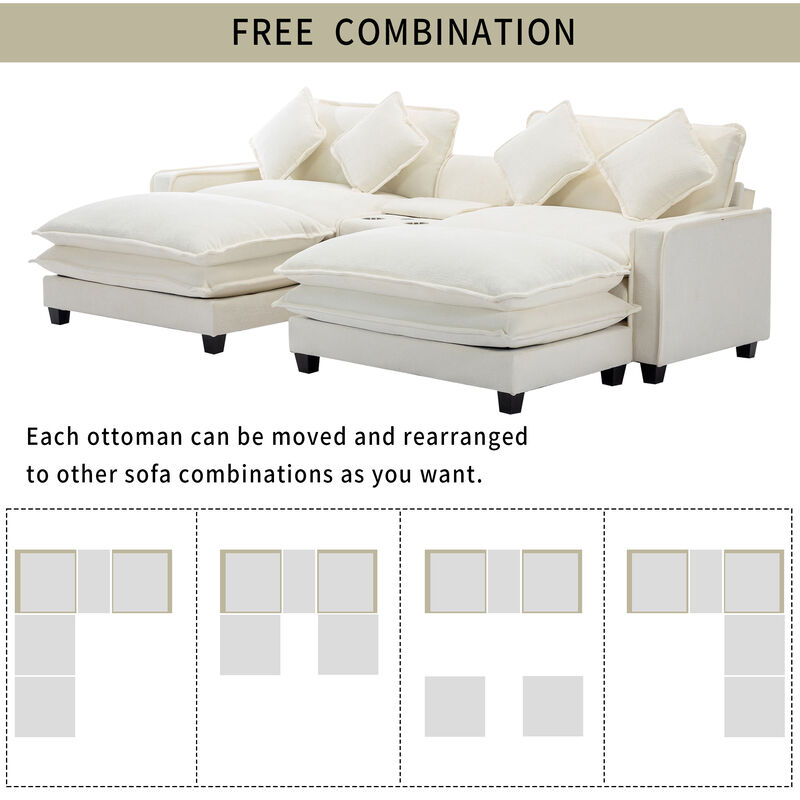 Merax Sectional Sofa Chenille Upholstered Sofa with Two Removable Ottoman