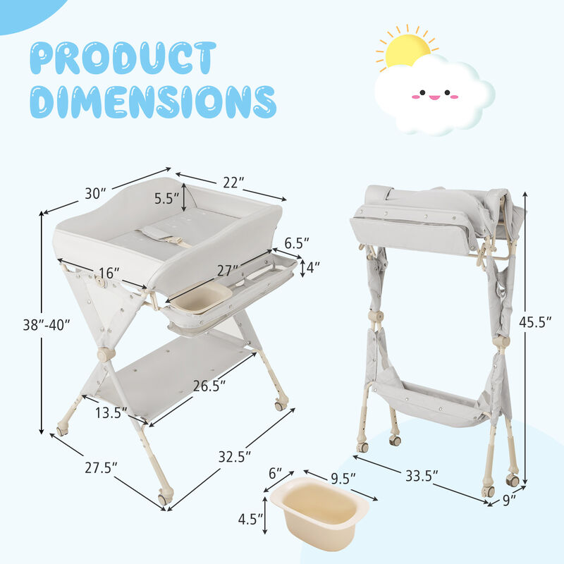 Baby Changing Table on Wheels with Built-In Water Basin – Easy-Clean Design