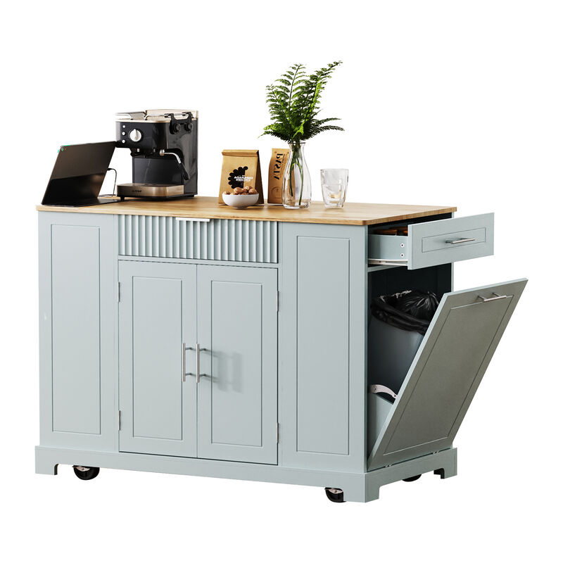 Whisen Classic Style Kitchen Islands on 5 Wheels with 3 Drawer and 3 Open Side Racks image number 6