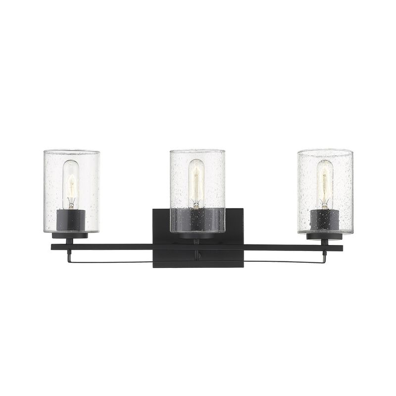Hivvago Black Metal and Textured Glass Three Light Wall Sconce