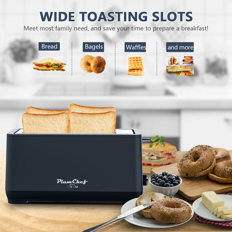 4-Slice Toaster, Extra Wide Long Slot Toaster with Warming Rack, 6 Browning Settings, Removable Crumb Tray, Stainless Steel Housing image number 4