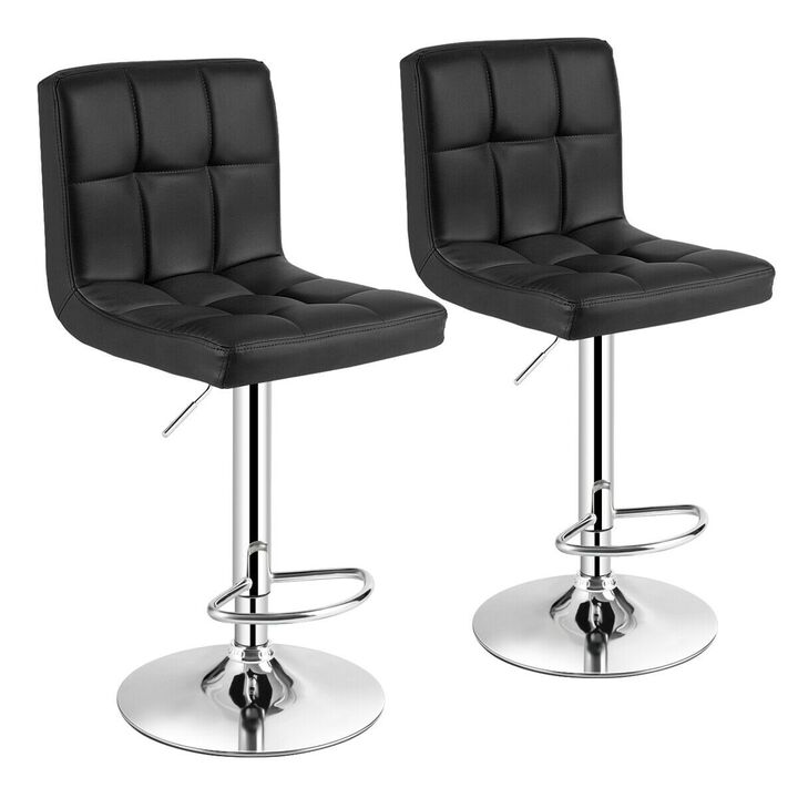 Set of 2 Square Swivel Adjustable PU Leather Bar Stools with Back and Footrest