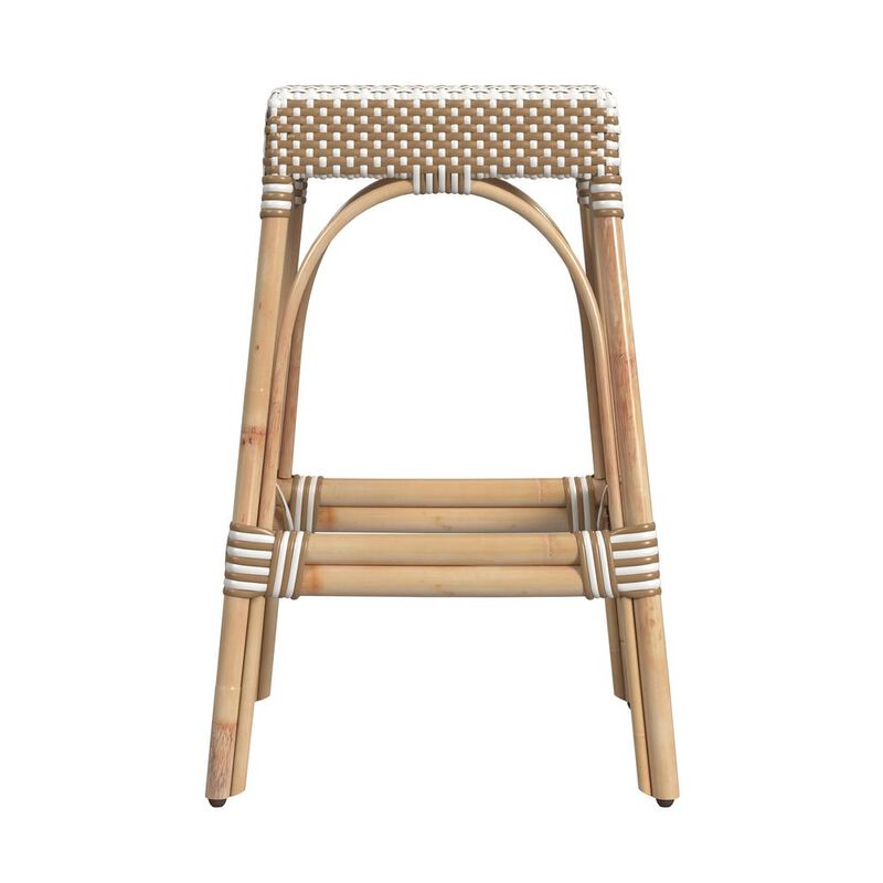 Butler Specialty Robias Rectangular Rattan 30 Bar Stool, Tan and White Stripe