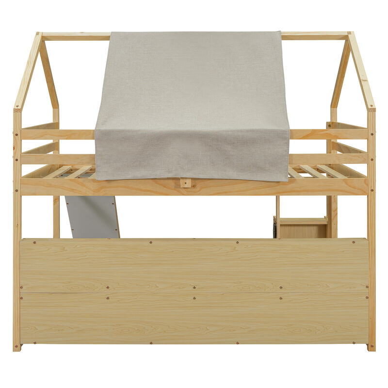 Merax Wooden House-shaped Frame Loft Bed  with a Tent