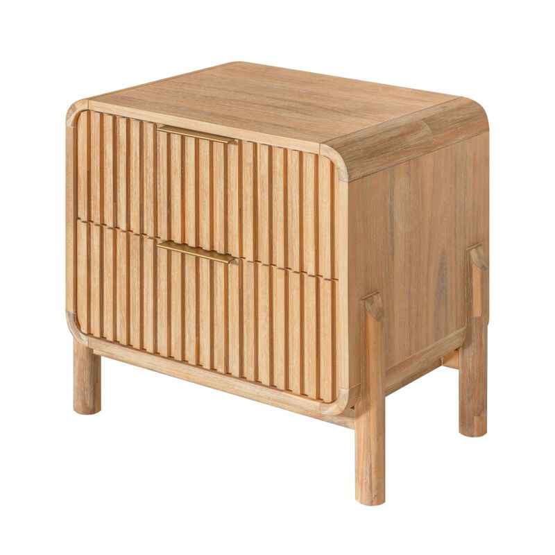 Cid Tori 24 Inch Nightstand, 2 Fluted Drawers, Gold Metal Handles, Brown - Benzara image number 4