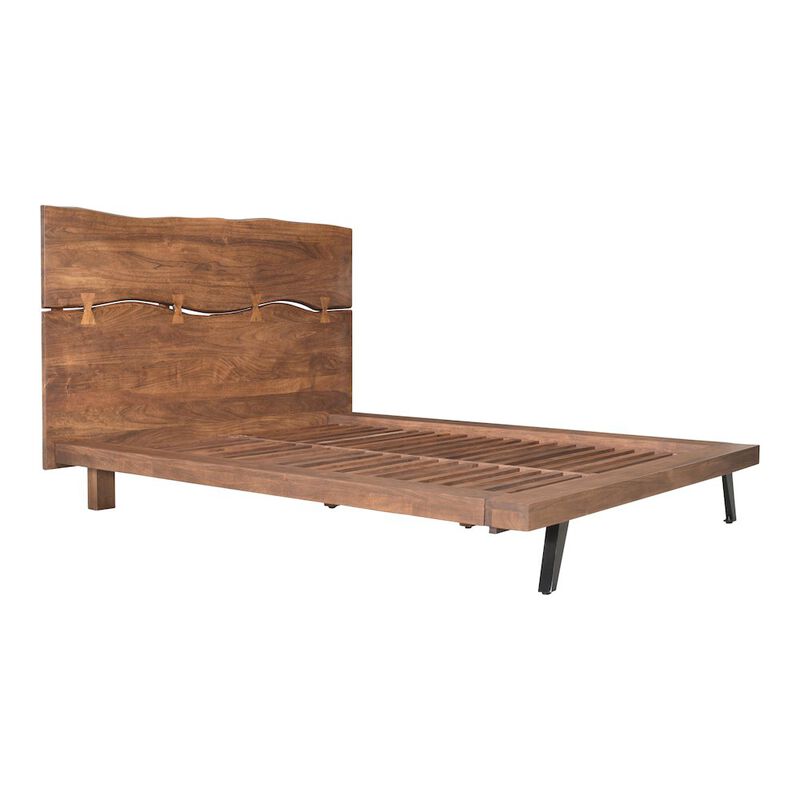 Starlight Canyon Home Solid Acacia King Bed Frame and Headboard with Steel Legs, Wooden Bed Frame image number 1