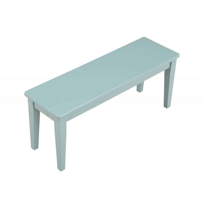 Bray 44 Inch Modern Rectangular Dining Bench, Tapered Legs, Teal Blue - Benzara