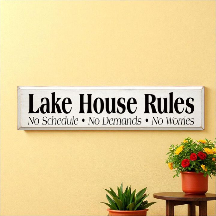 Lake House Rules Wooden Sign Rustic Cabin Cottage Wall Decor with Relaxing Quote