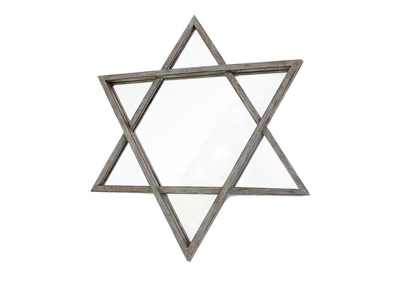 Transitional Wooden Wall Mirror with Hexagram Shape Design, Brown - Benzara